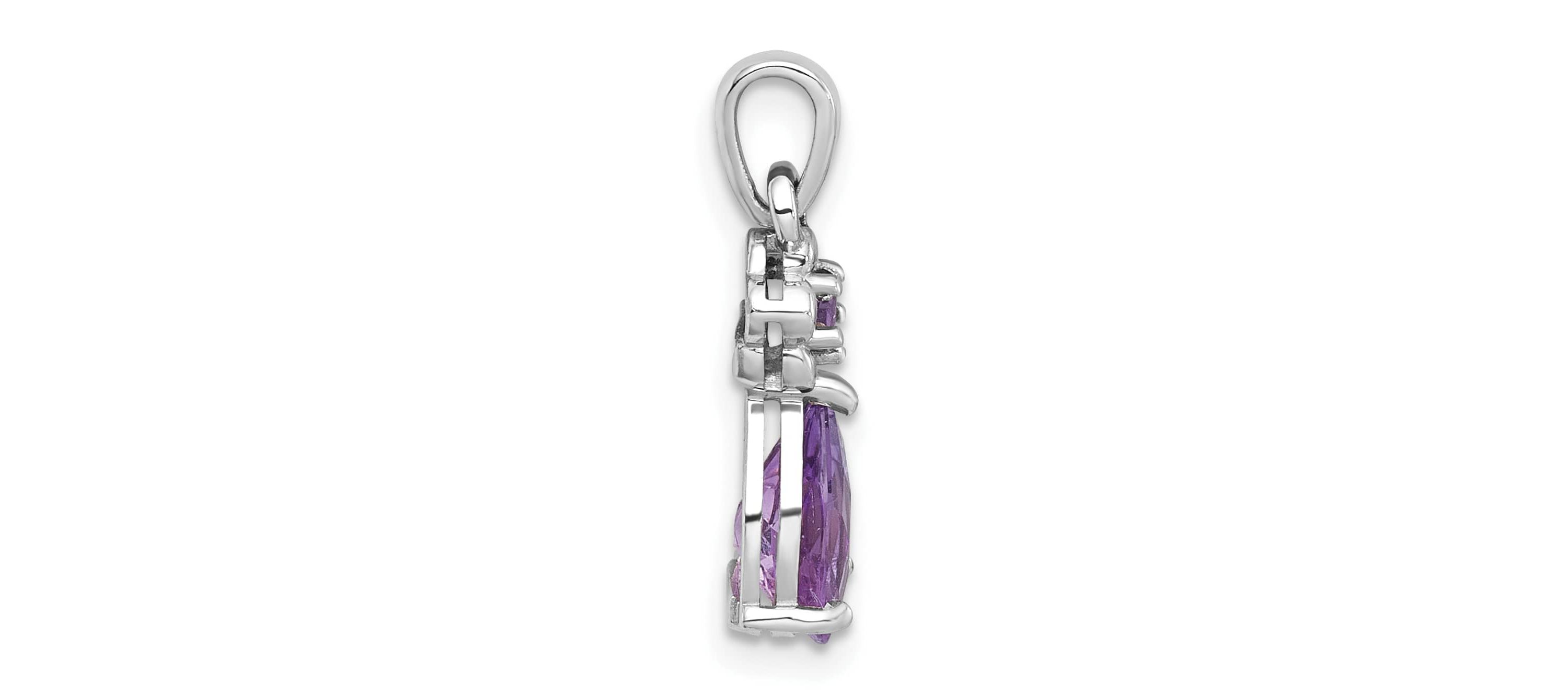 1.19 ct. t.w. Amethyst Polished Floral Teardrop Pendant in Rhodium-plated Sterling Silver