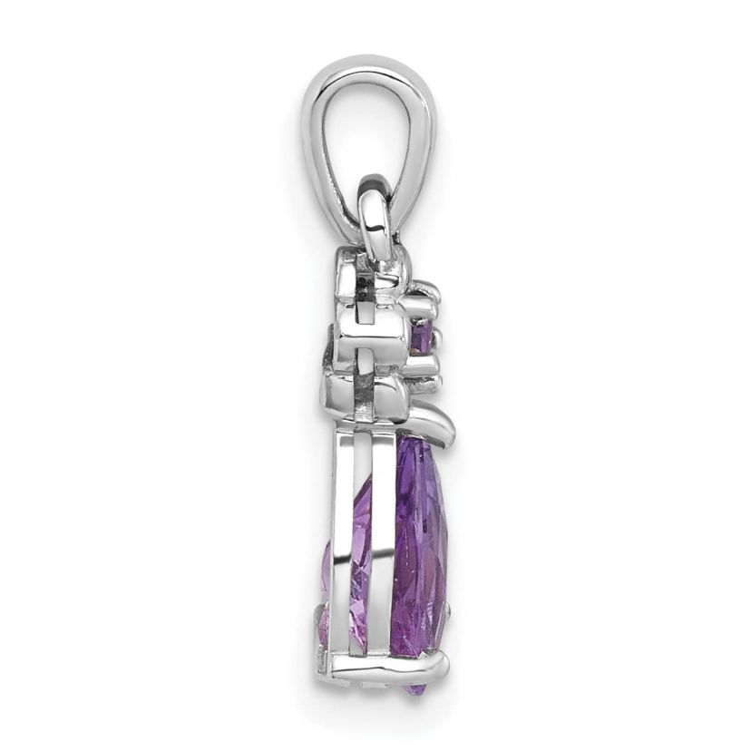1.19 ct. t.w. Amethyst Polished Floral Teardrop Pendant in Rhodium-plated Sterling Silver