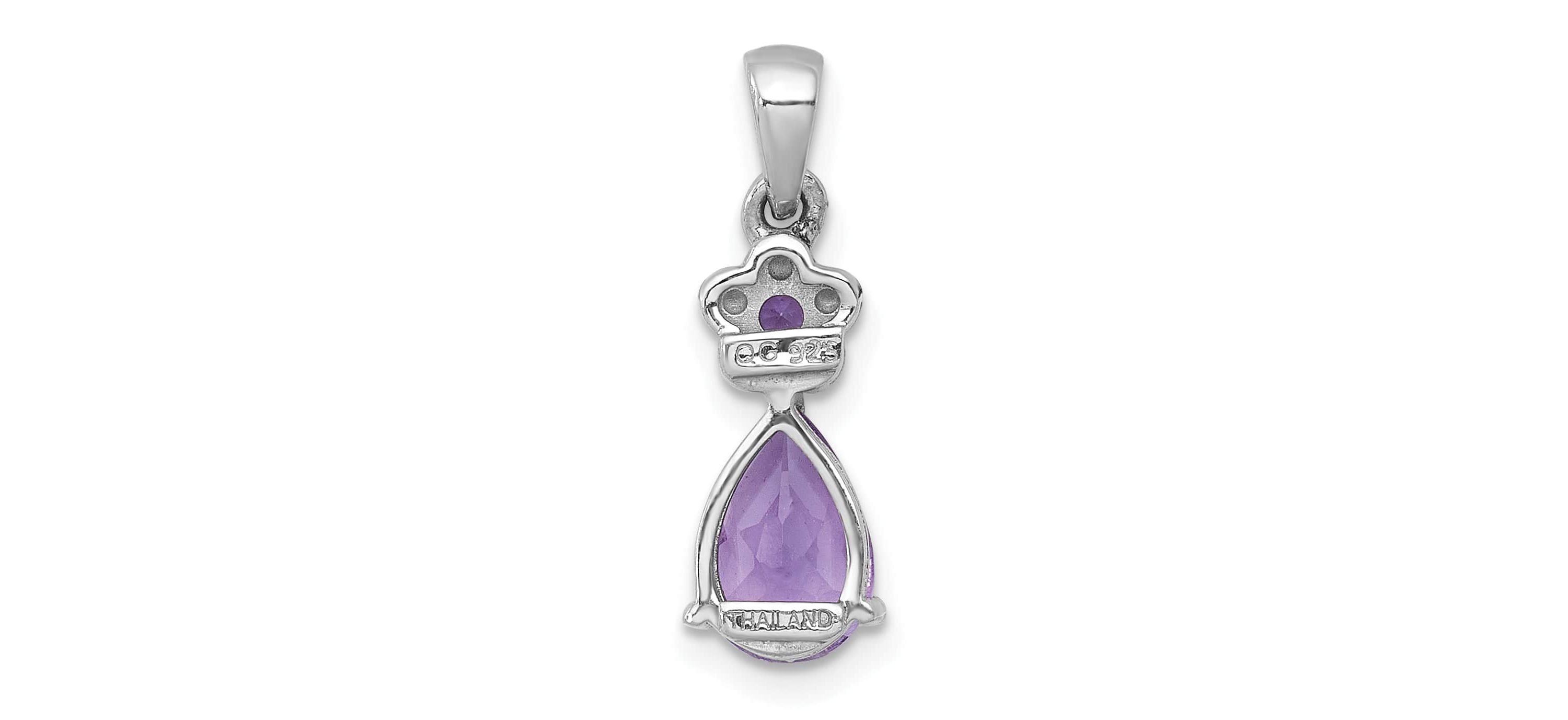 1.19 ct. t.w. Amethyst Polished Floral Teardrop Pendant in Rhodium-plated Sterling Silver