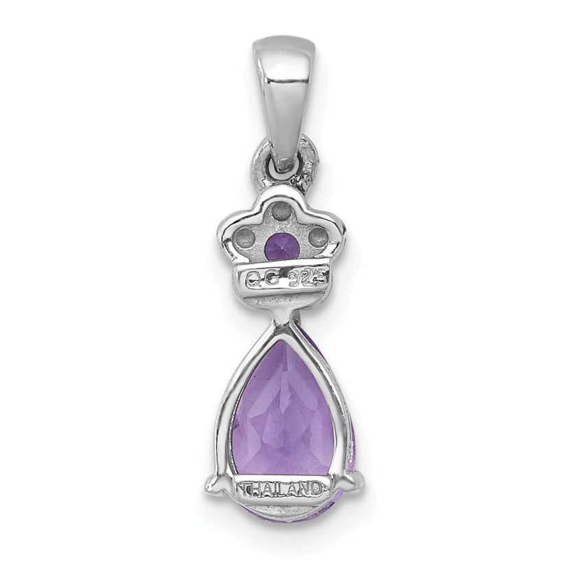 1.19 ct. t.w. Amethyst Polished Floral Teardrop Pendant in Rhodium-plated Sterling Silver