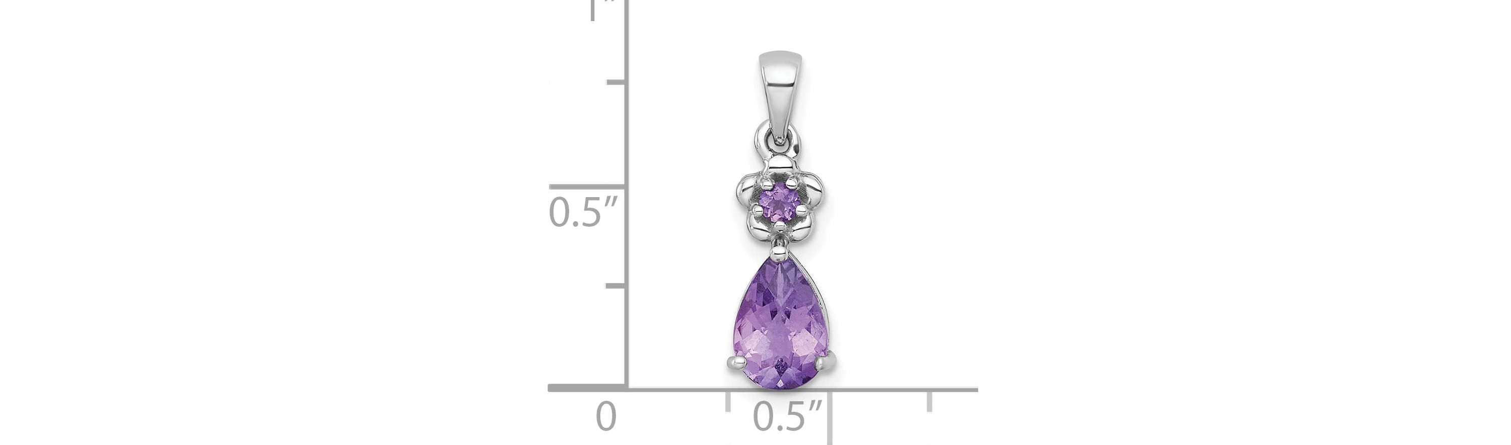 1.19 ct. t.w. Amethyst Polished Floral Teardrop Pendant in Rhodium-plated Sterling Silver