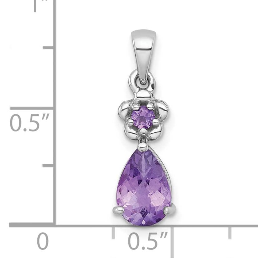 1.19 ct. t.w. Amethyst Polished Floral Teardrop Pendant in Rhodium-plated Sterling Silver