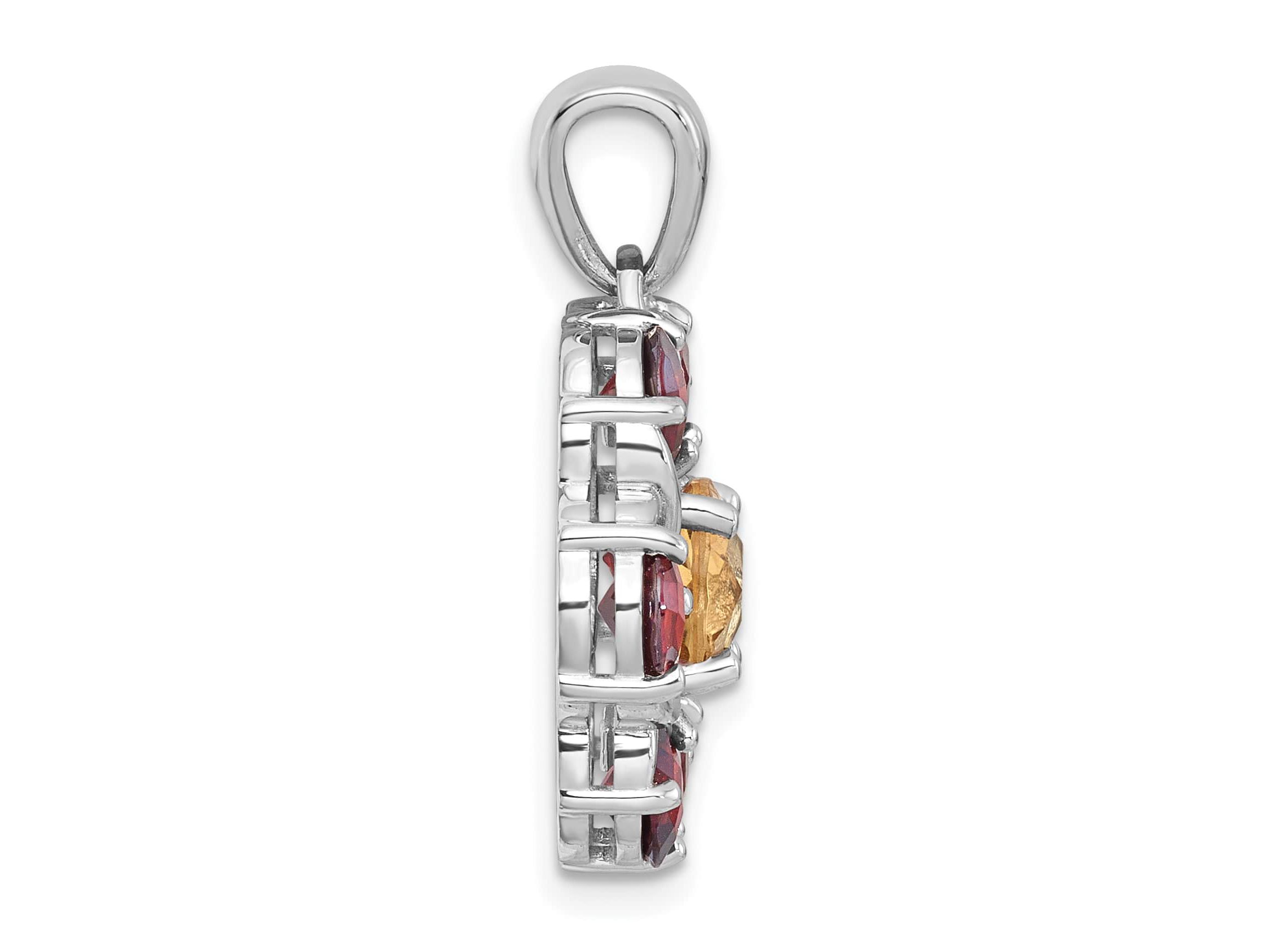 1.04 ct. t.w. Citrine and 2.99 ct. t.w. Garnet Polished Flower Pendant in Rhodium-plated Sterling Silver