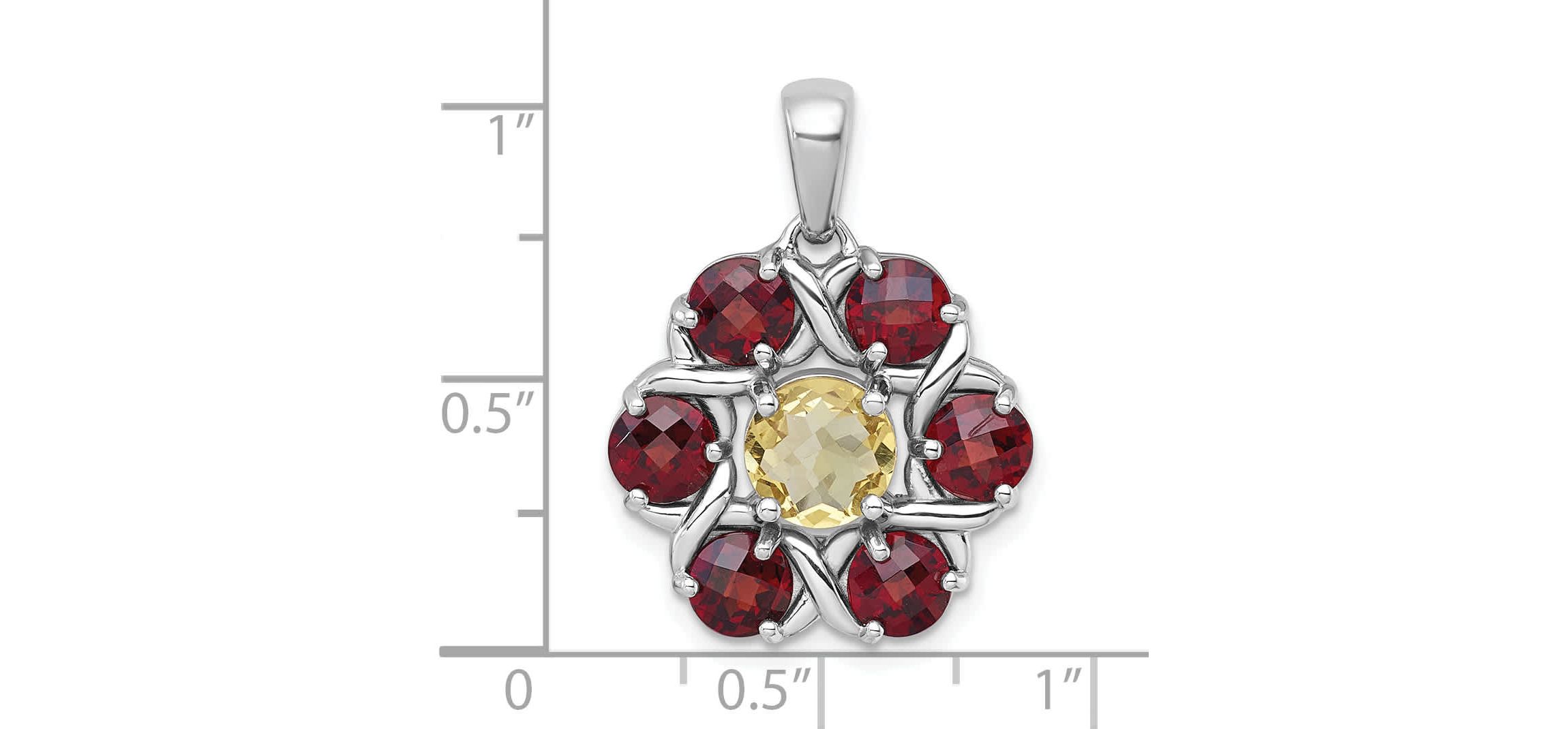 1.04 ct. t.w. Citrine and 2.99 ct. t.w. Garnet Polished Flower Pendant in Rhodium-plated Sterling Silver