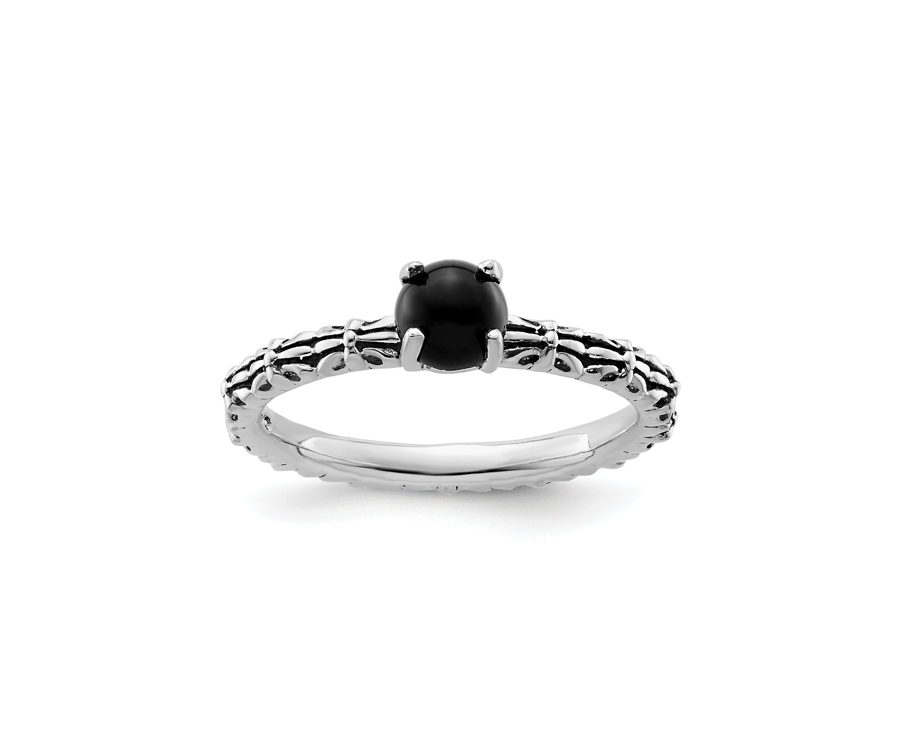 Sterling Silver Stackable Expressions Antiqued Black Agate Ring