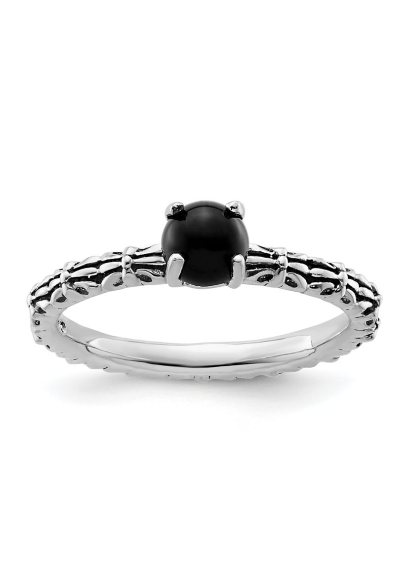 Sterling Silver Stackable Expressions Antiqued Black Agate Ring