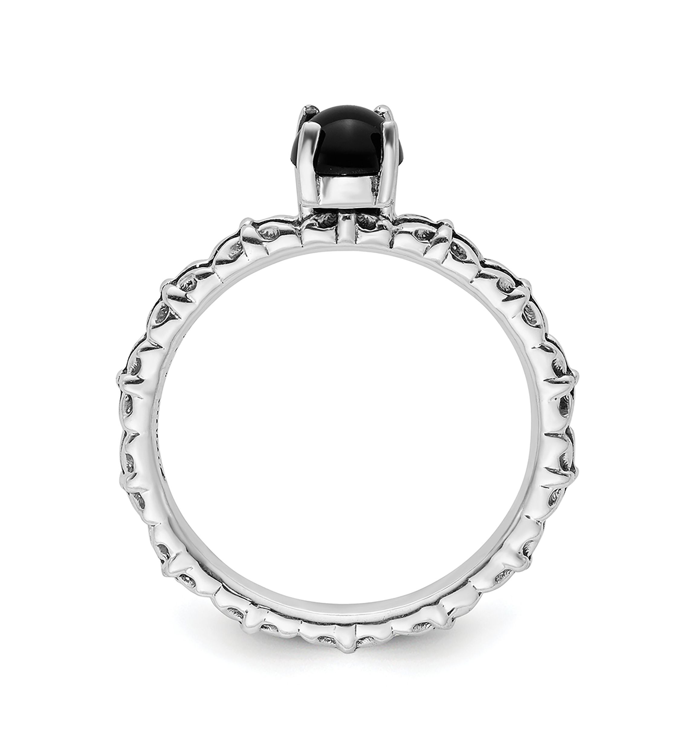 Sterling Silver Stackable Expressions Antiqued Black Agate Ring