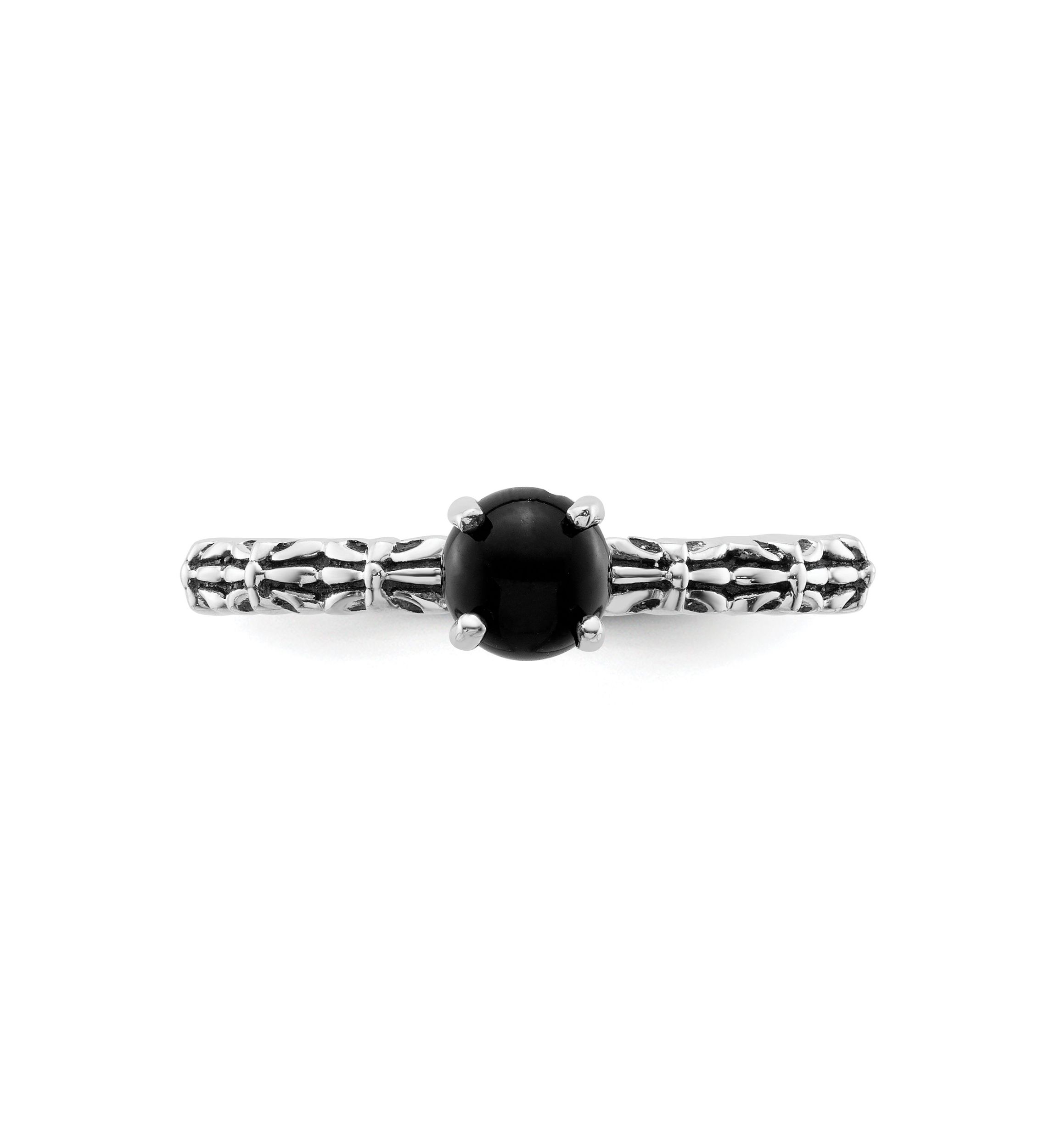 Sterling Silver Stackable Expressions Antiqued Black Agate Ring
