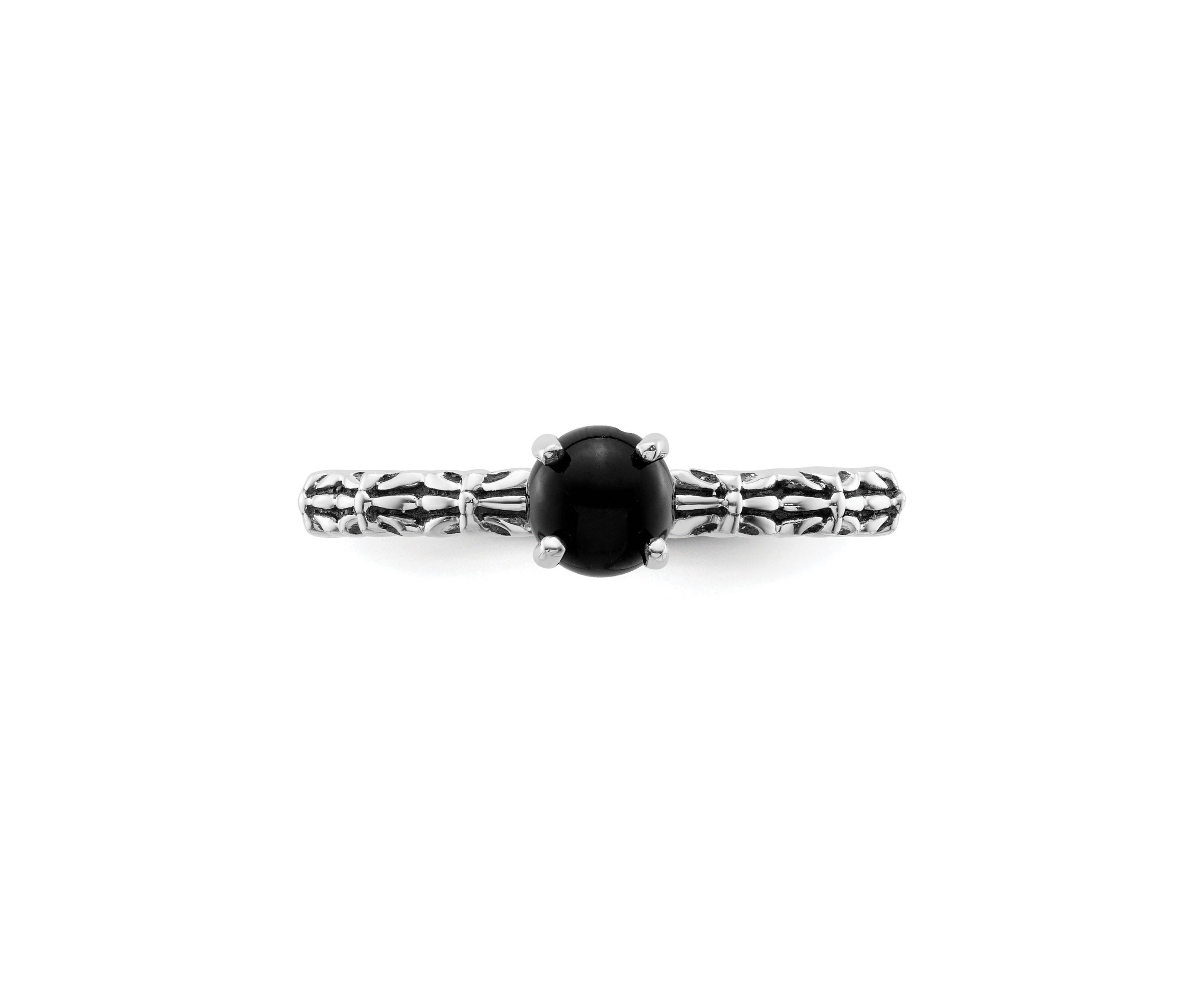 Sterling Silver Stackable Expressions Antiqued Black Agate Ring