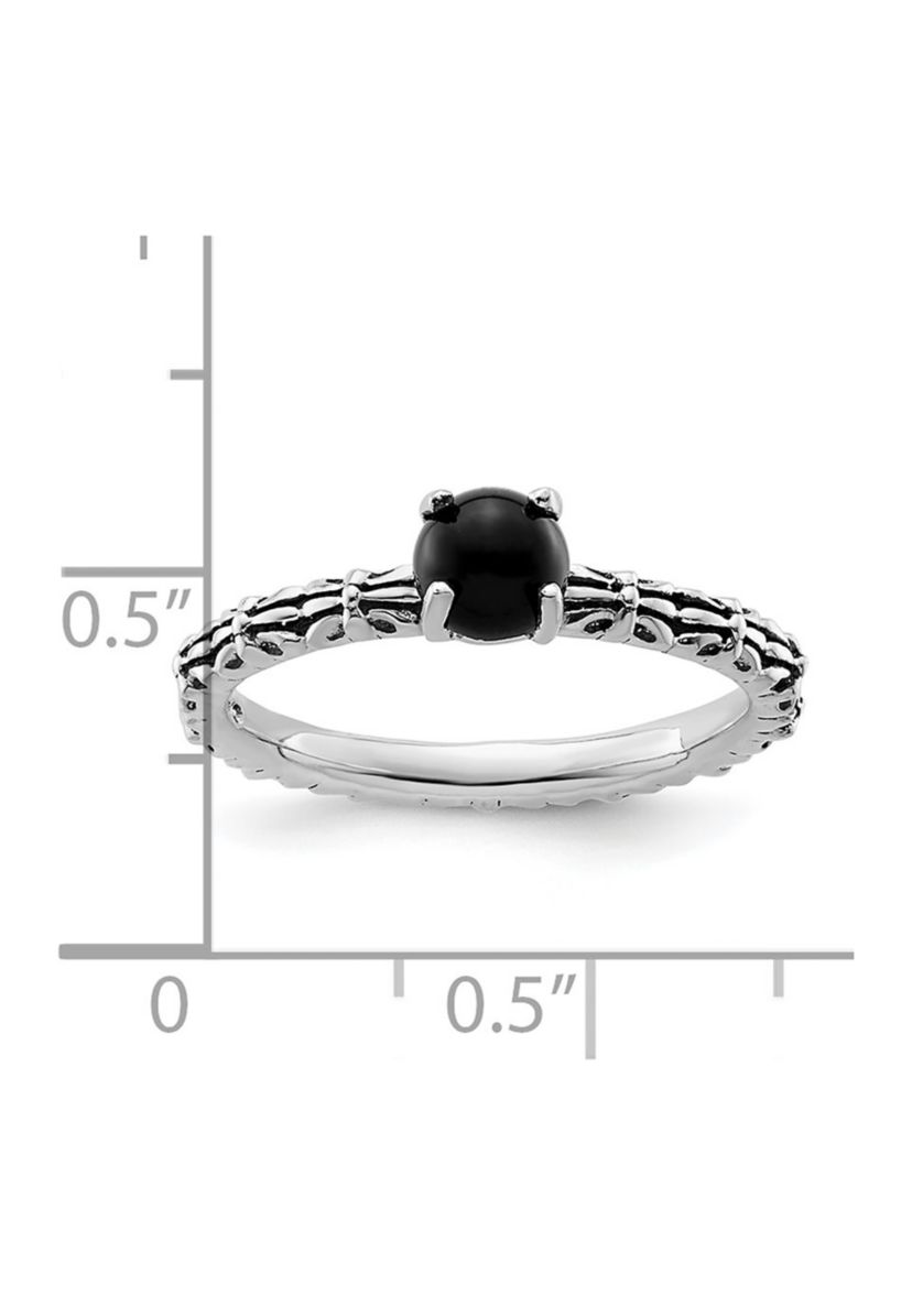 Sterling Silver Stackable Expressions Antiqued Black Agate Ring