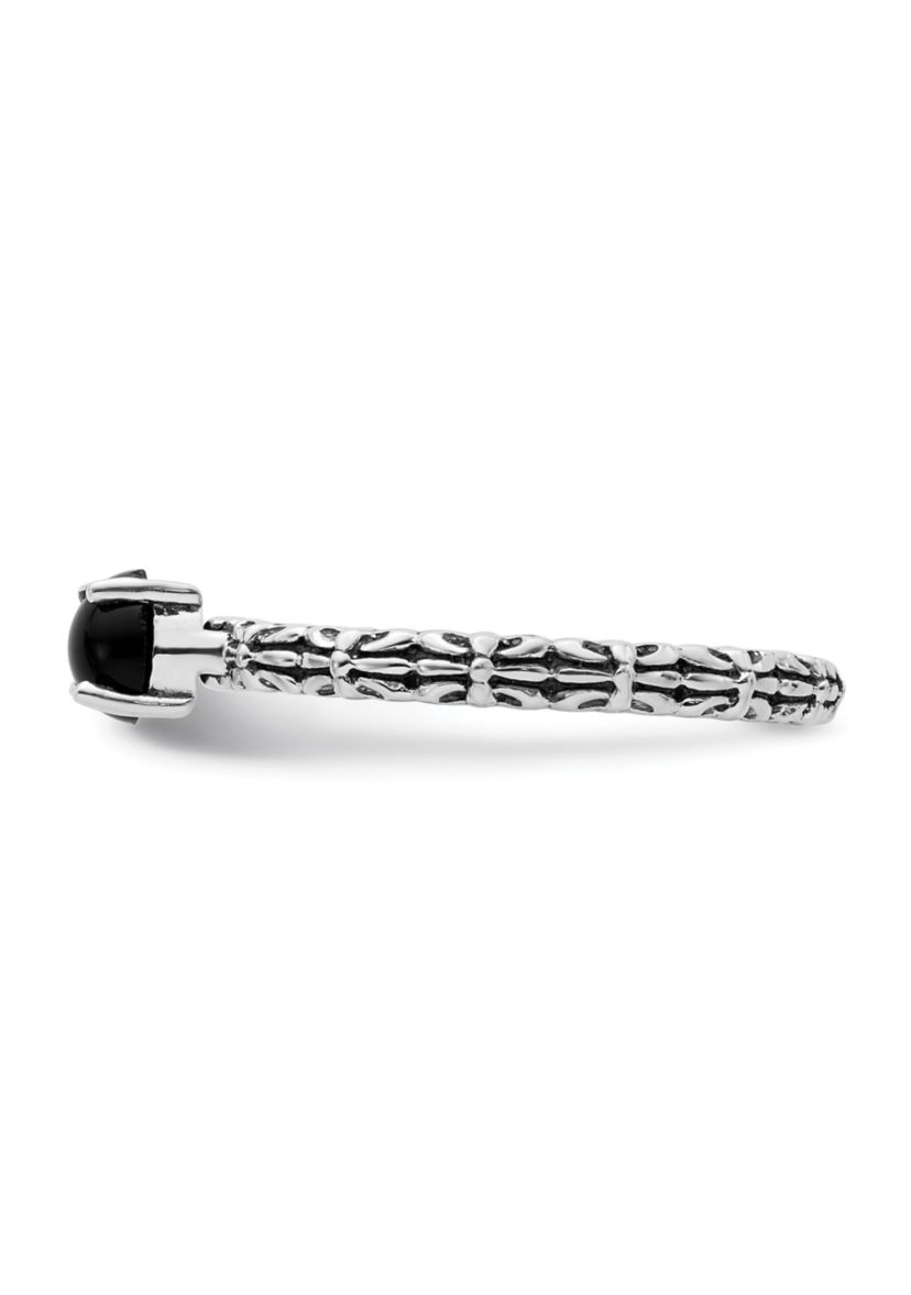 Sterling Silver Stackable Expressions Antiqued Black Agate Ring