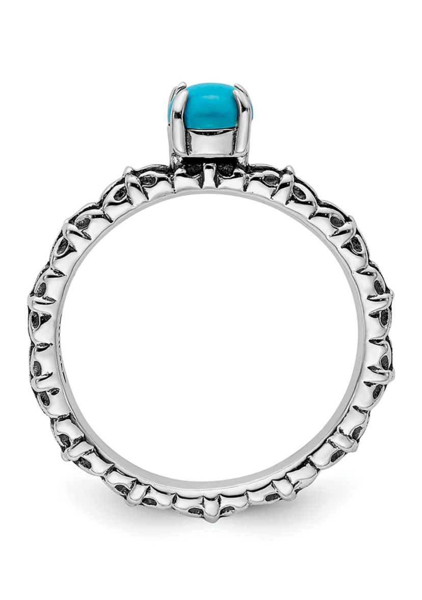 Sterling Silver Stackable Expressions Antiqued Turquoise Ring