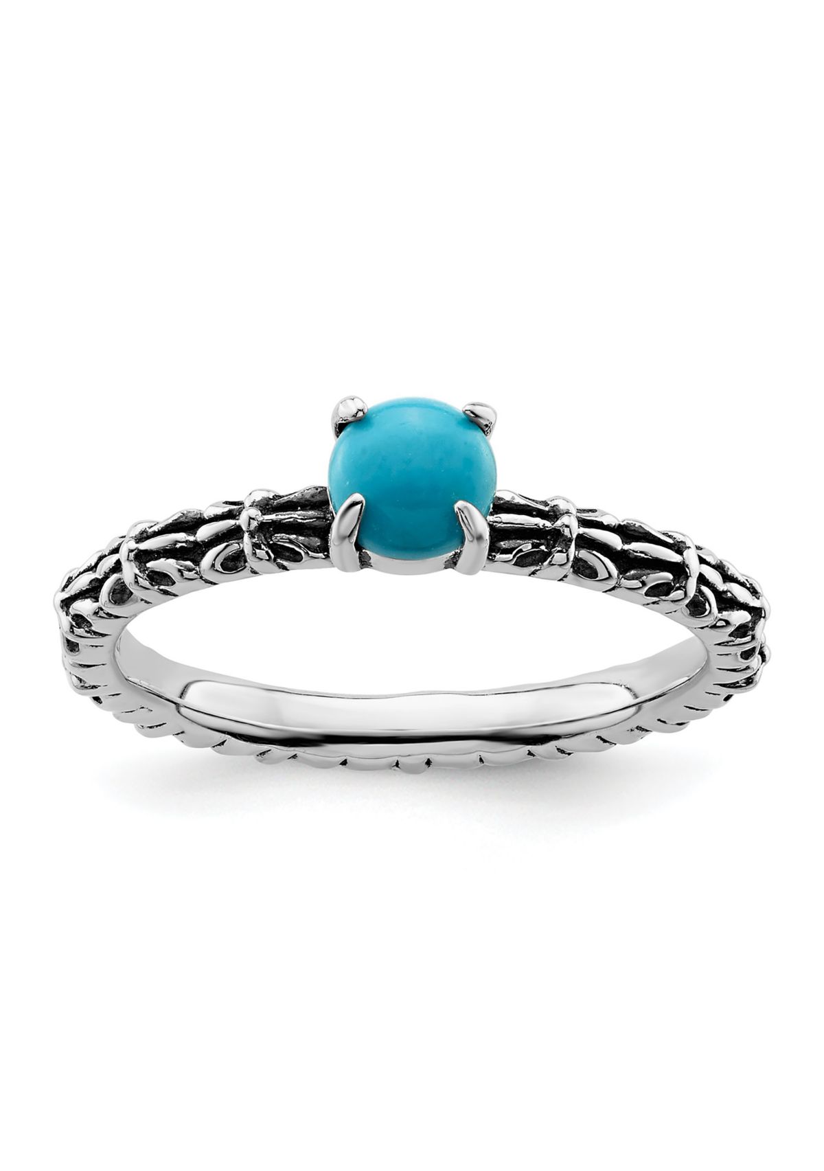 Sterling Silver Stackable Expressions Antiqued Turquoise Ring