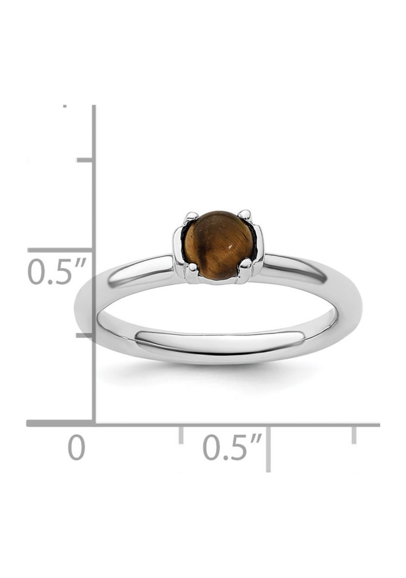 Sterling Silver Stackable Expressions Tigers Eye Rhodium-plated Ring
