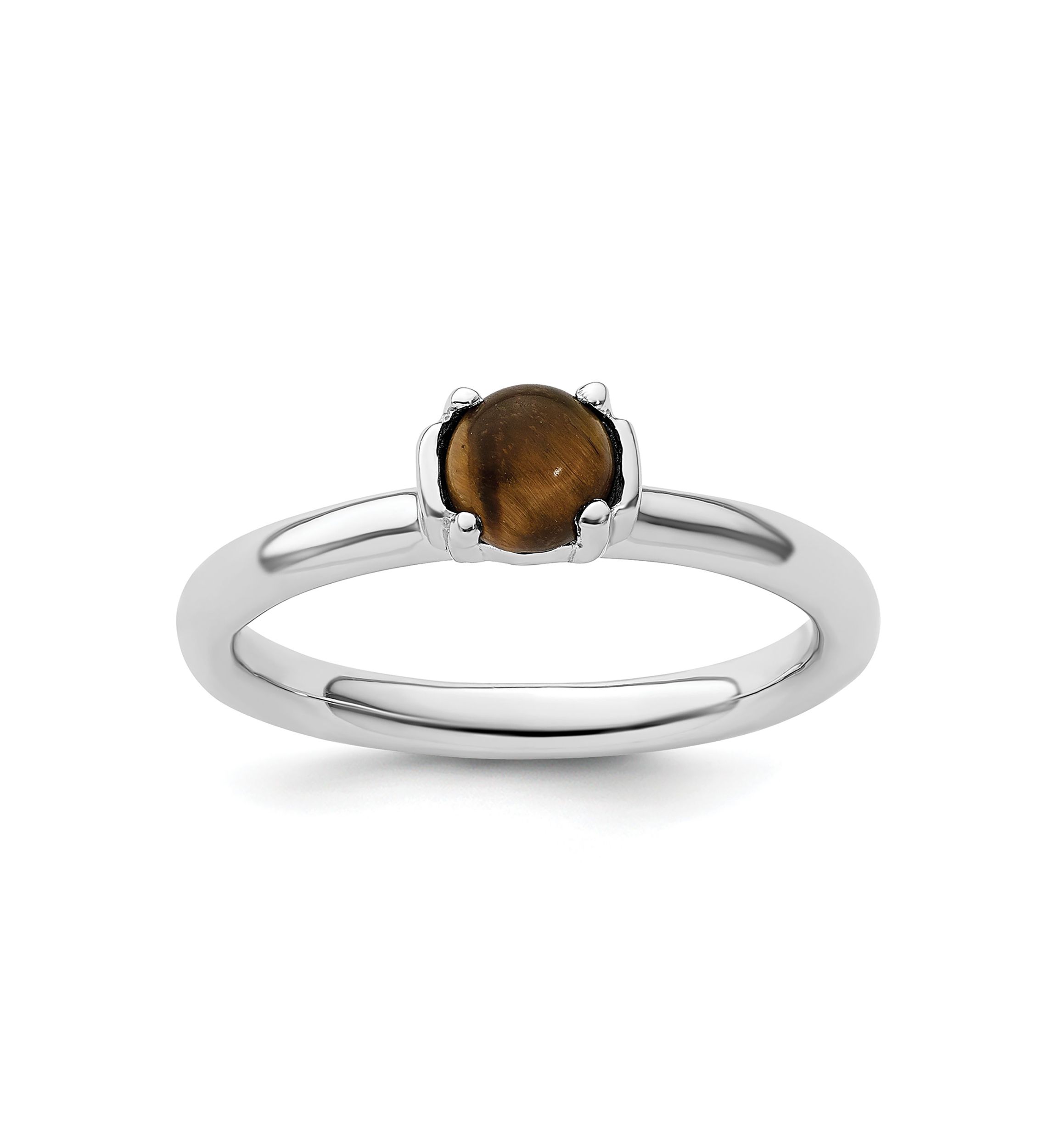 Sterling Silver Stackable Expressions Tigers Eye Rhodium-plated Ring