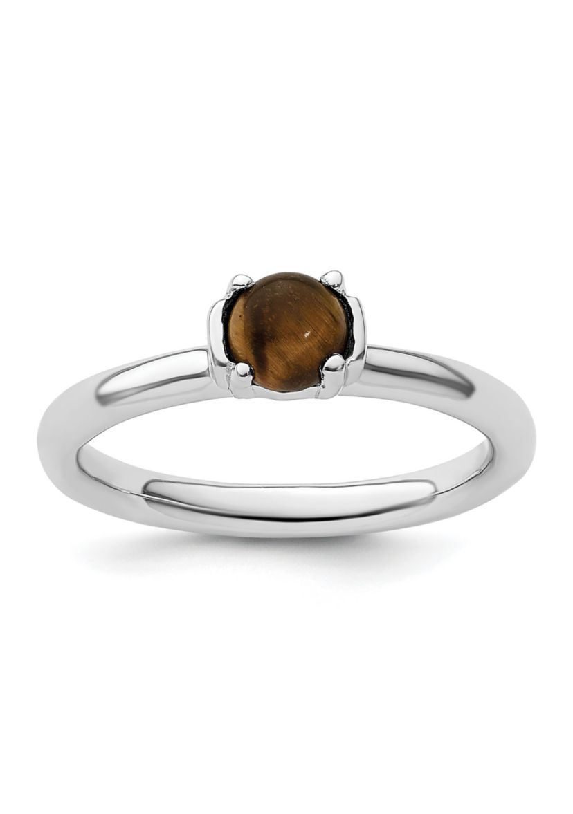 Sterling Silver Stackable Expressions Tigers Eye Rhodium-plated Ring