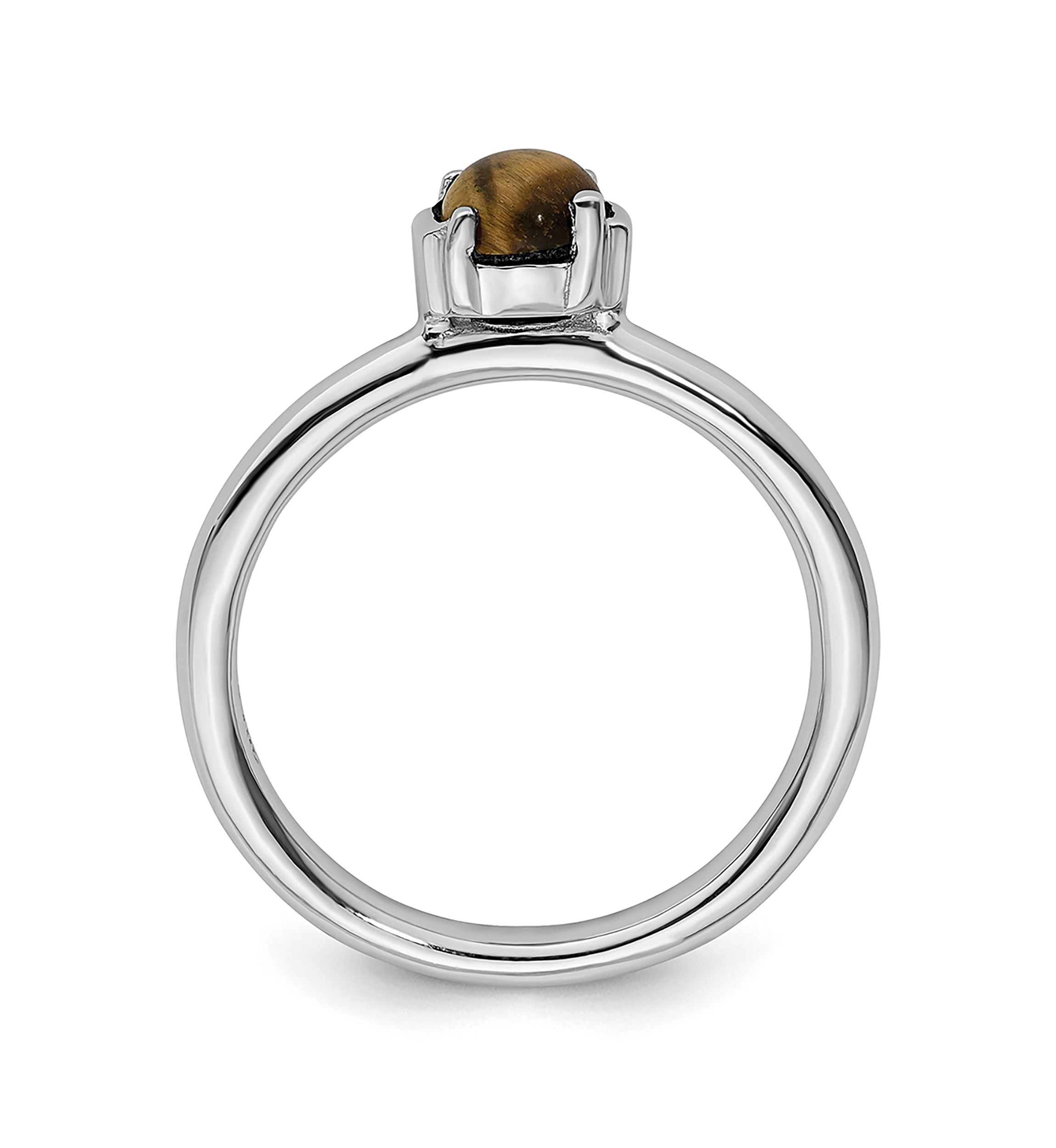 Sterling Silver Stackable Expressions Tigers Eye Rhodium-plated Ring