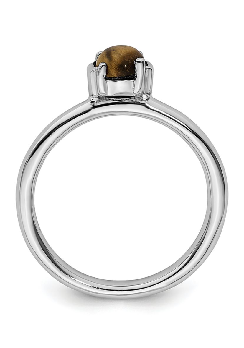 Sterling Silver Stackable Expressions Tigers Eye Rhodium-plated Ring