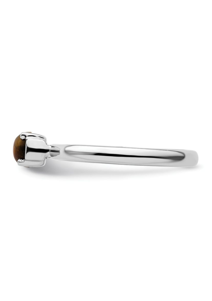 Sterling Silver Stackable Expressions Tigers Eye Rhodium-plated Ring