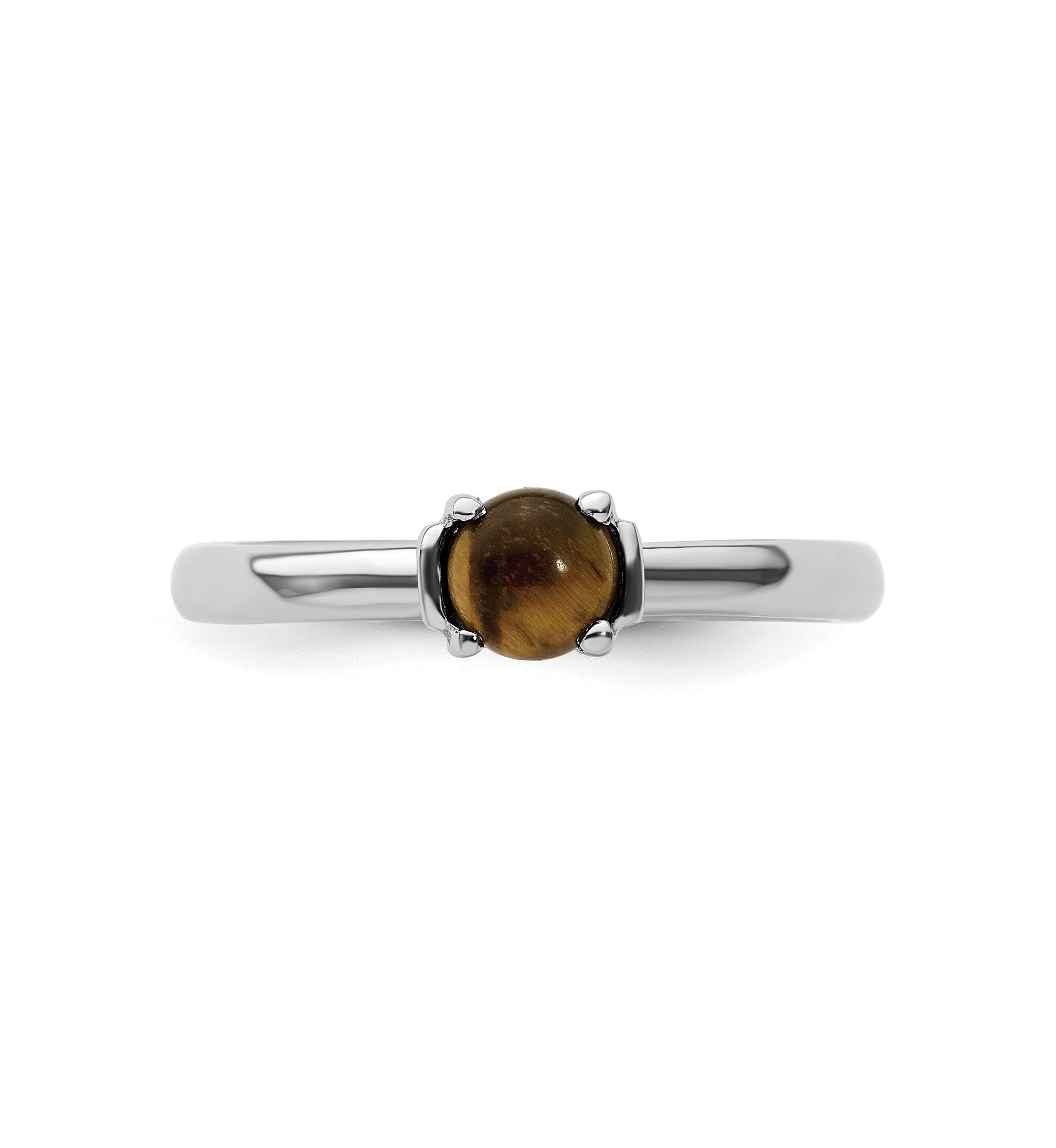Sterling Silver Stackable Expressions Tigers Eye Rhodium-plated Ring