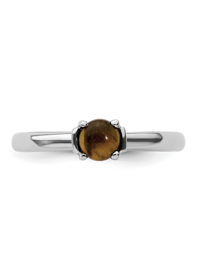Sterling Silver Stackable Expressions Tigers Eye Rhodium-plated Ring