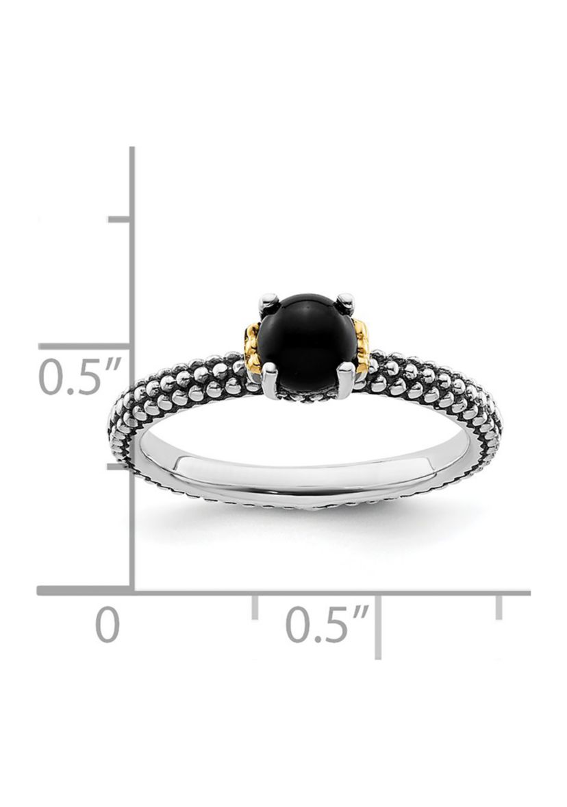 Sterling Silver and 14k Yellow Gold Accent Stackable Expressions Onyx Antiqued Ring