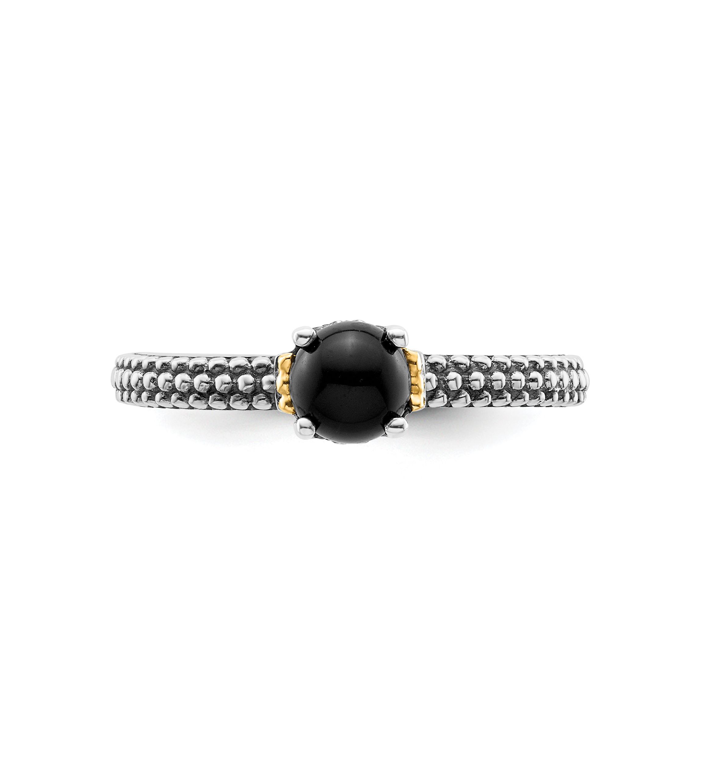 Sterling Silver and 14k Yellow Gold Accent Stackable Expressions Onyx Antiqued Ring