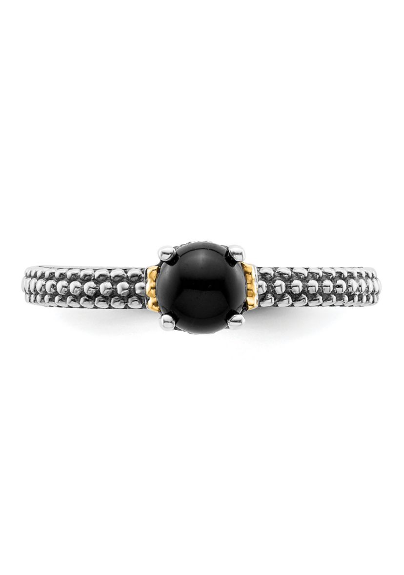 Sterling Silver and 14k Yellow Gold Accent Stackable Expressions Onyx Antiqued Ring
