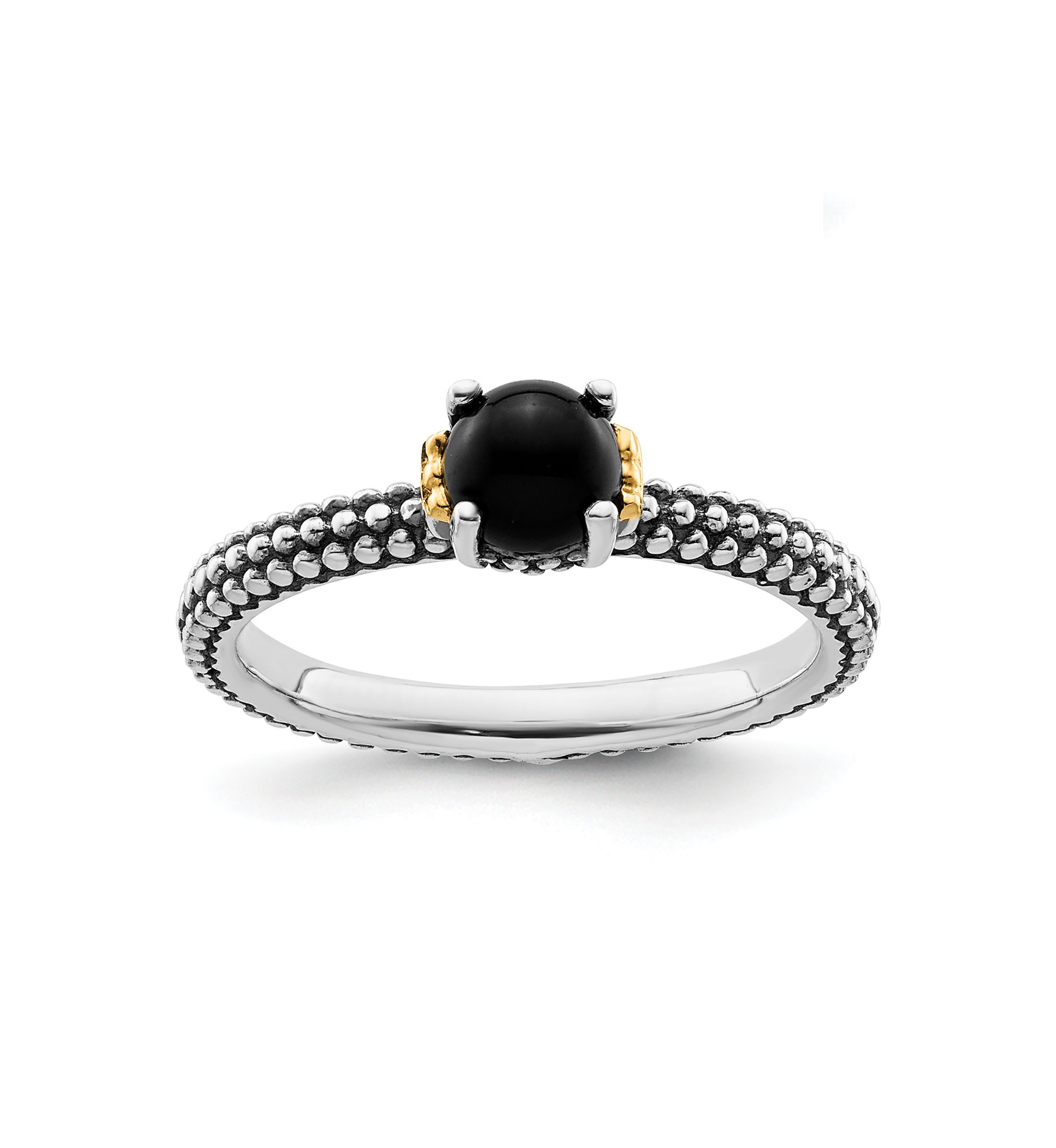 Sterling Silver and 14k Yellow Gold Accent Stackable Expressions Onyx Antiqued Ring