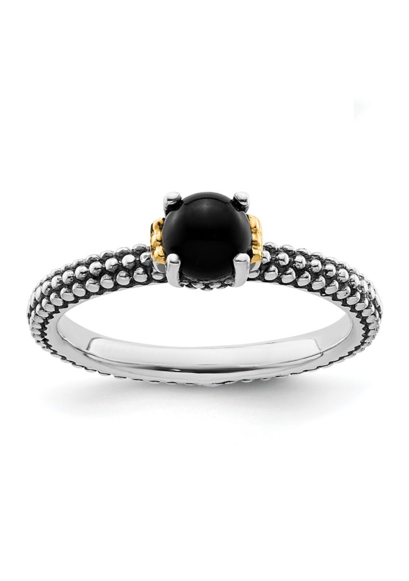 Sterling Silver and 14k Yellow Gold Accent Stackable Expressions Onyx Antiqued Ring