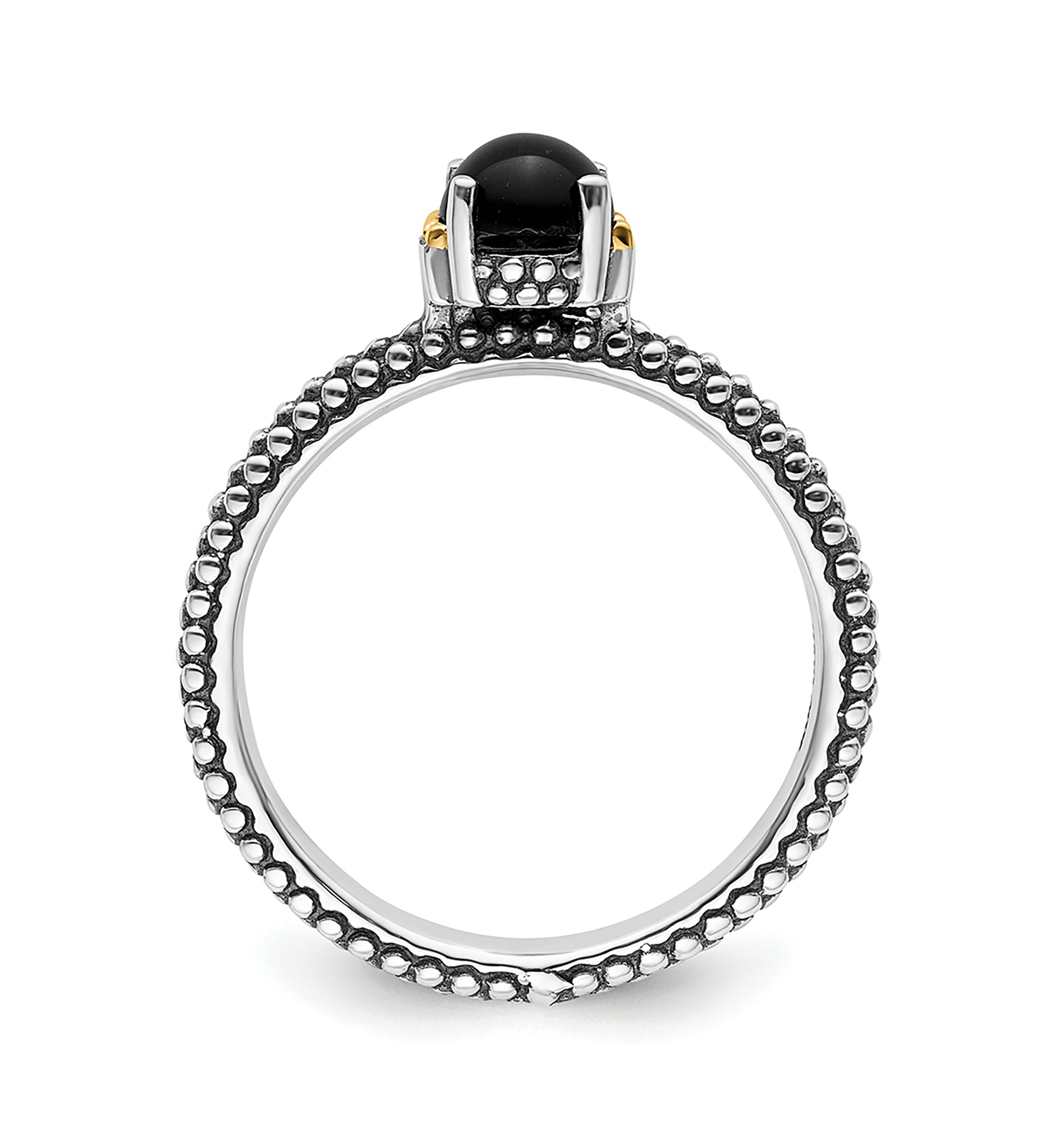 Sterling Silver and 14k Yellow Gold Accent Stackable Expressions Onyx Antiqued Ring