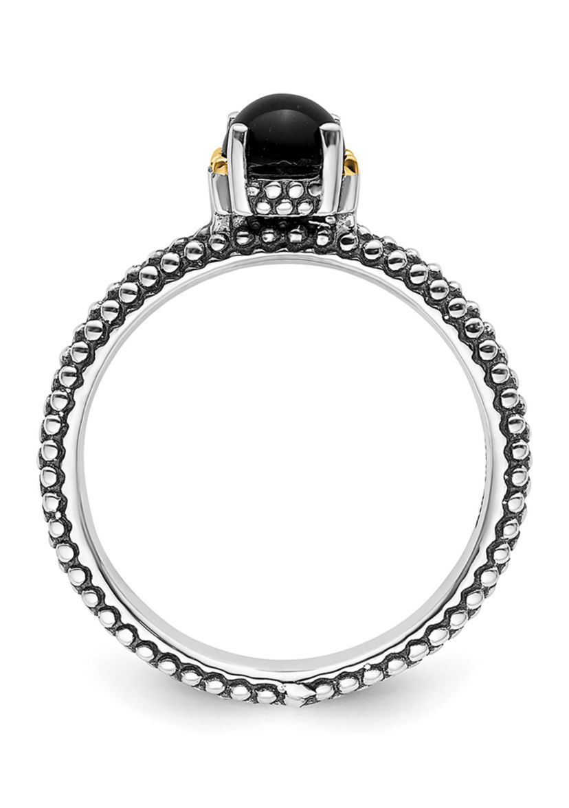 Sterling Silver and 14k Yellow Gold Accent Stackable Expressions Onyx Antiqued Ring