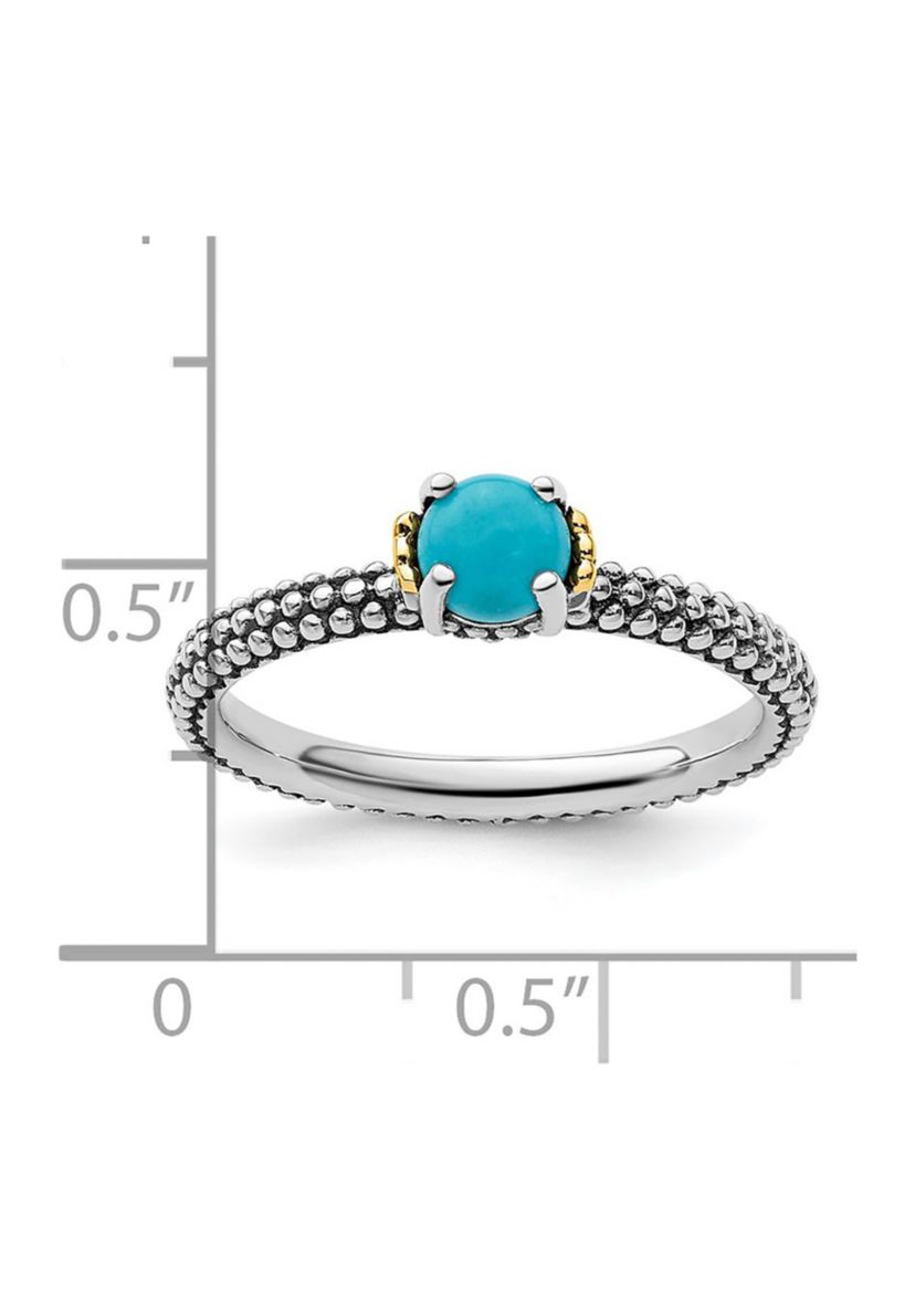 Sterling Silver and 14k Yellow Gold Accent Stackable Expressions Turquoise Antiqued Ring