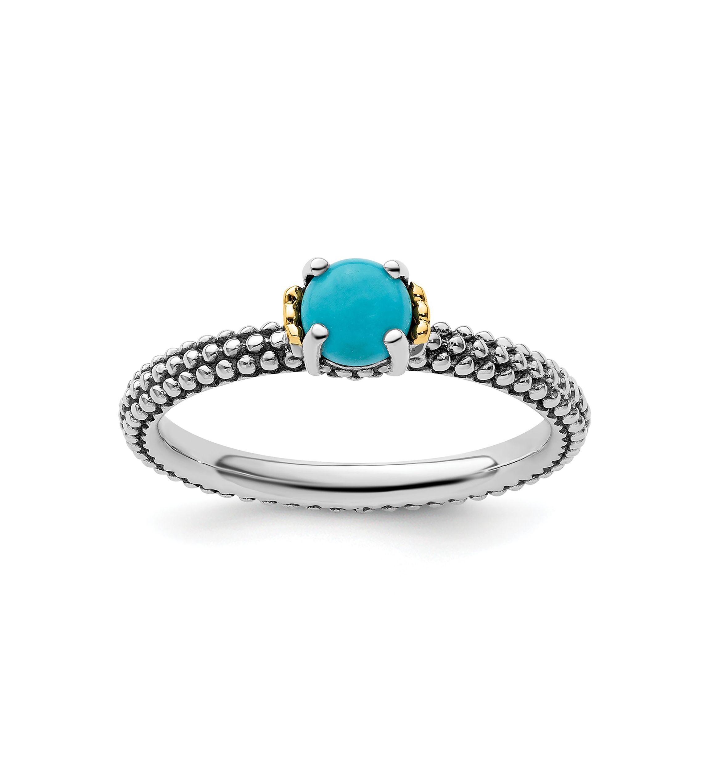 Sterling Silver and 14k Yellow Gold Accent Stackable Expressions Turquoise Antiqued Ring