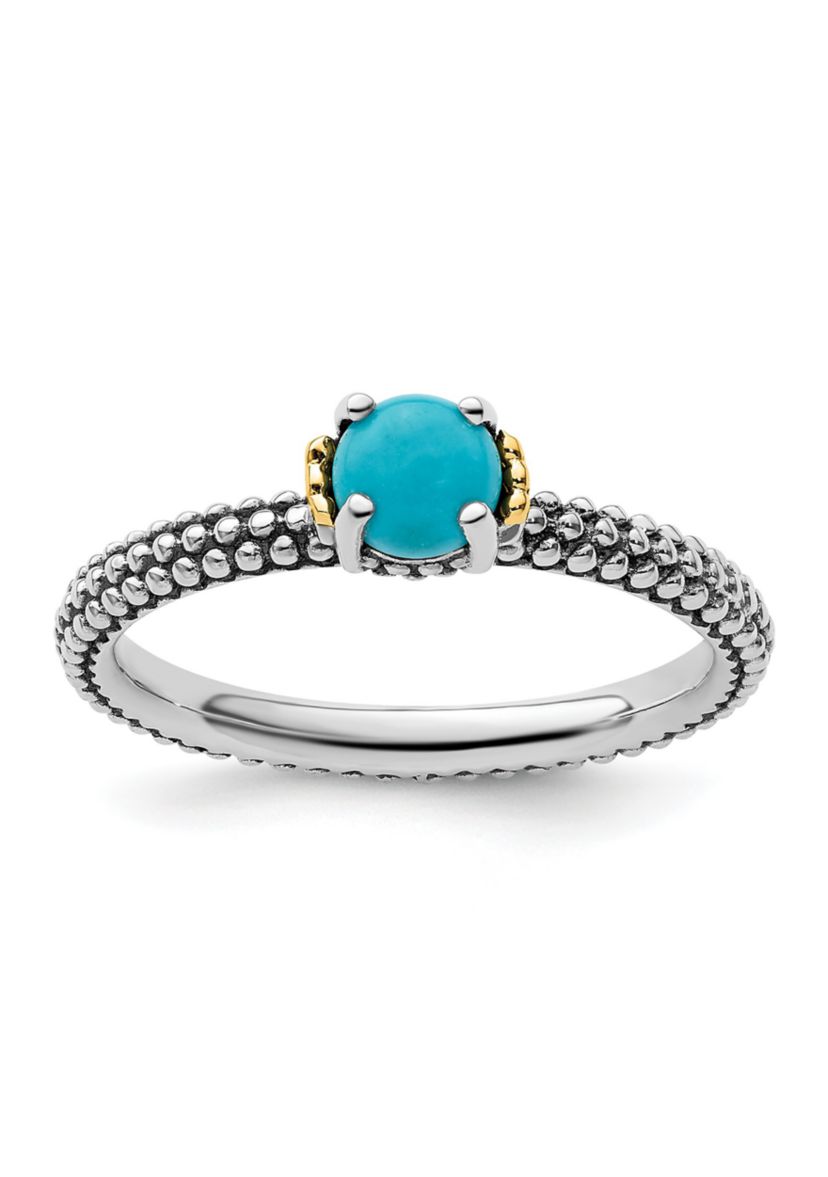 Sterling Silver and 14k Yellow Gold Accent Stackable Expressions Turquoise Antiqued Ring