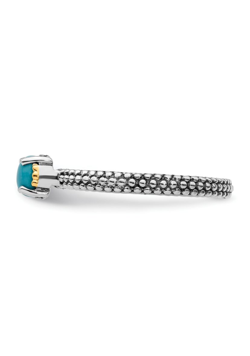 Sterling Silver and 14k Yellow Gold Accent Stackable Expressions Turquoise Antiqued Ring