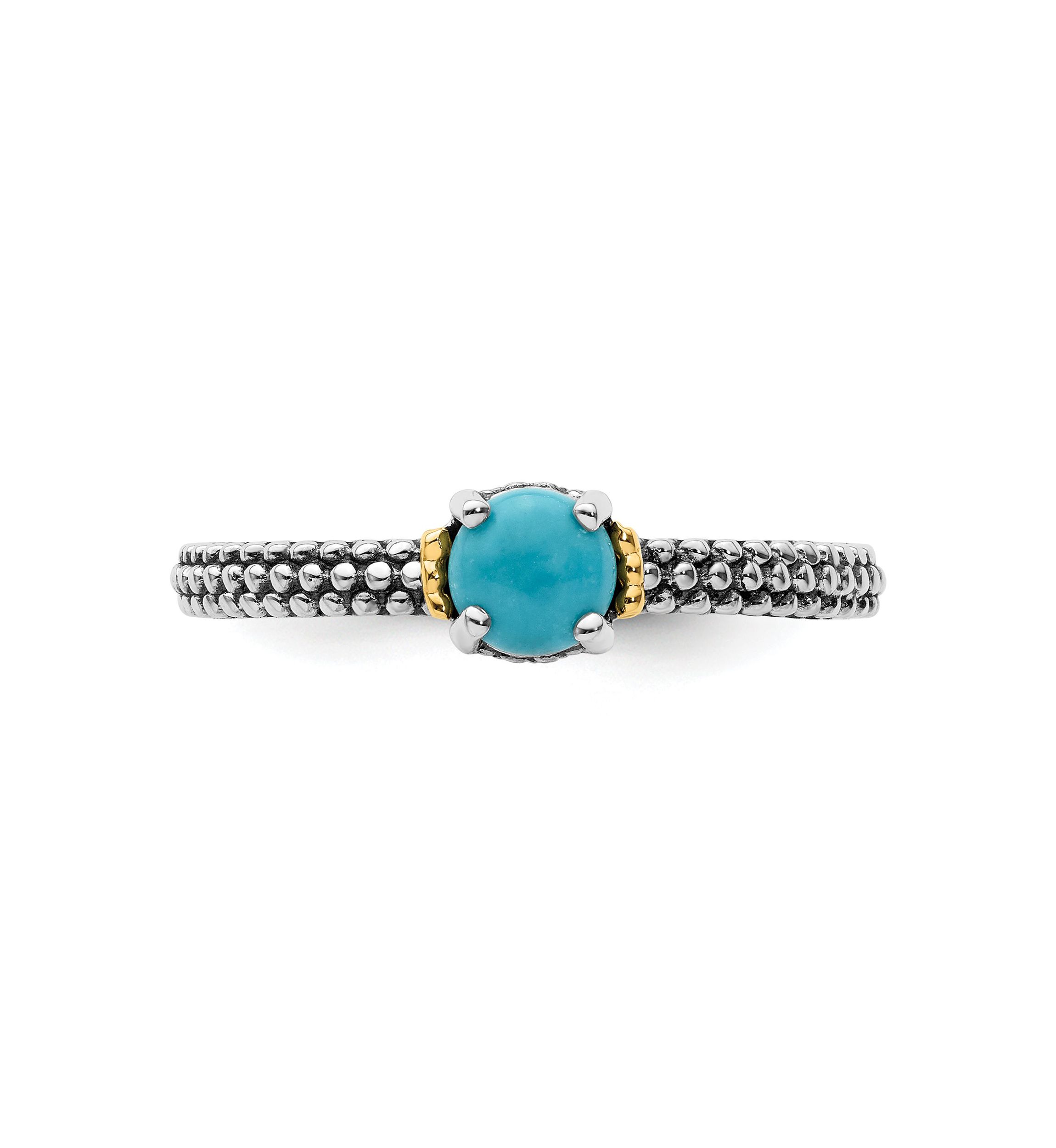 Sterling Silver and 14k Yellow Gold Accent Stackable Expressions Turquoise Antiqued Ring