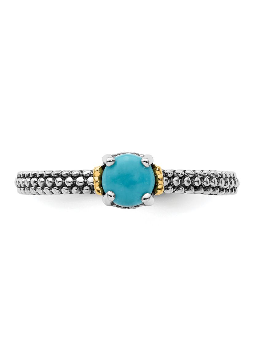 Sterling Silver and 14k Yellow Gold Accent Stackable Expressions Turquoise Antiqued Ring