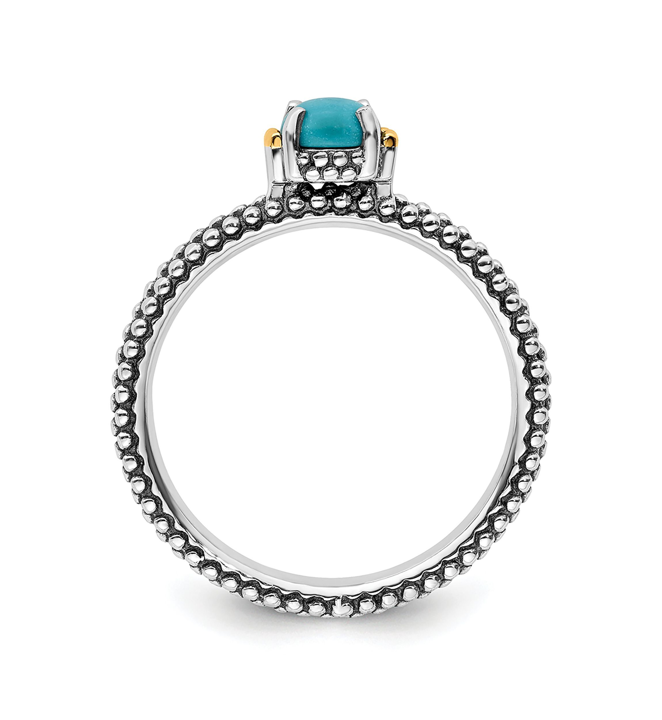 Sterling Silver and 14k Yellow Gold Accent Stackable Expressions Turquoise Antiqued Ring