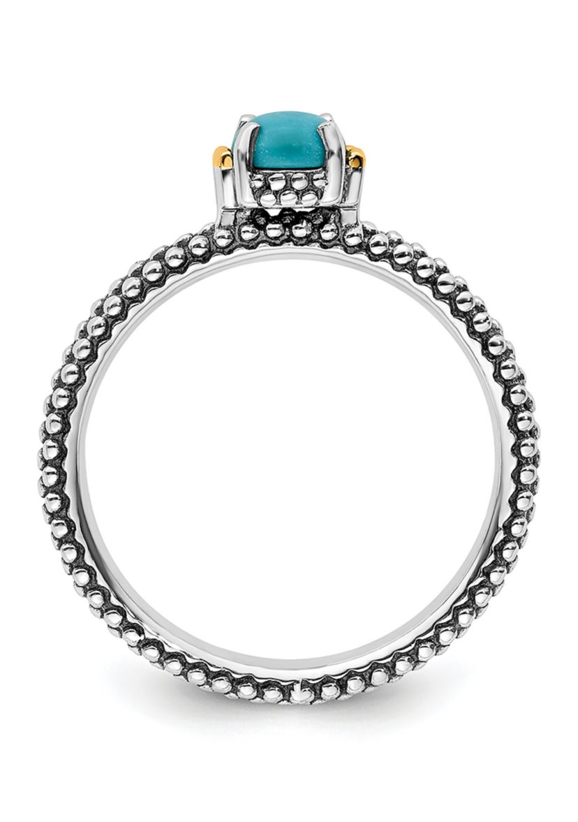Sterling Silver and 14k Yellow Gold Accent Stackable Expressions Turquoise Antiqued Ring