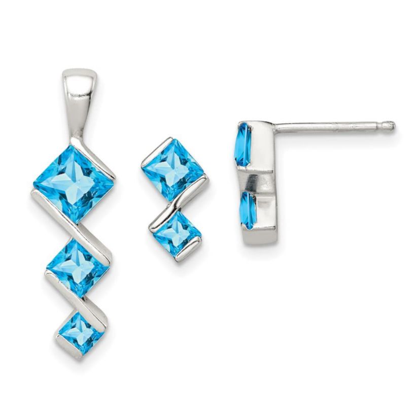 2.8 ct. t.w. Sky Blue Topaz Pendant and Post Earrings Set in Rhodium-plated Sterling Silver