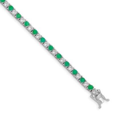 Belk & Co 3.12 ct. t.w. Emerald and 3.78 ct. t.w. White Topaz Tennis Bracelet in Rhodium-plated Sterling Silver