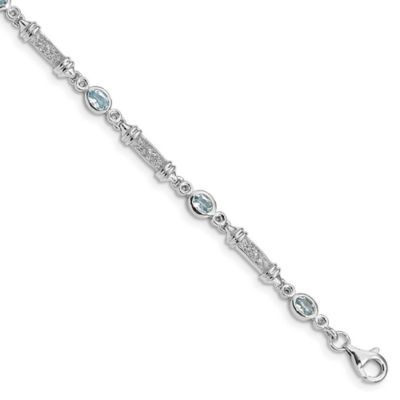 Belk & Co 1.14 ct. t.w. Aquamarine and Diamond Accent Bracelet in Rhodium-plated Sterling Silver, 7 in