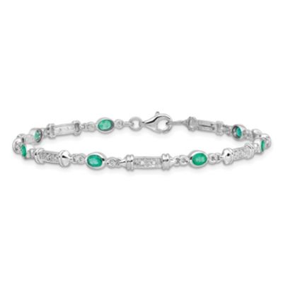 1.127 ct. t.w. Emerald and 0.07 ct. t.w. Diamond Bracelet in Rhodium-plated Sterling Silver