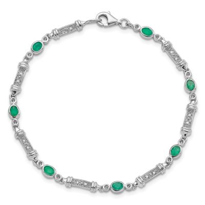 1.127 ct. t.w. Emerald and 0.07 ct. t.w. Diamond Bracelet in Rhodium-plated Sterling Silver
