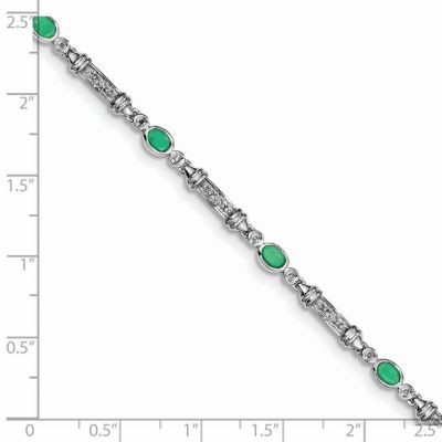 1.127 ct. t.w. Emerald and 0.07 ct. t.w. Diamond Bracelet in Rhodium-plated Sterling Silver