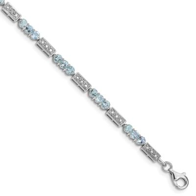 Belk & Co 1.44 ct. t.w. Aquamarine and Diamond Accent Bracelet in Rhodium-plated Sterling Silver, 7 in