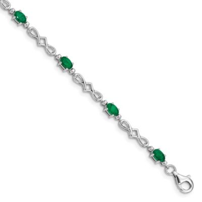 Belk & Co 1.8 ct. t.w. Emerald and 0.01 ct. t.w. Diamond Bracelet in Rhodium-plated Sterling Silver, White