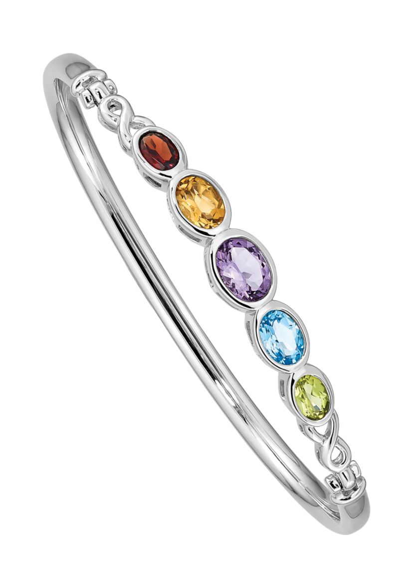1 ct. t.w. Amethyst, 3/4 ct. t.w. Swiss Blue Topaz, 5/8 ct. t.w. Citrine, 1/2 ct. t.w. Garnet and 3/8 ct. t.w. Peridot Bangle Bracelet in Rhodium-Plated Sterling Silver