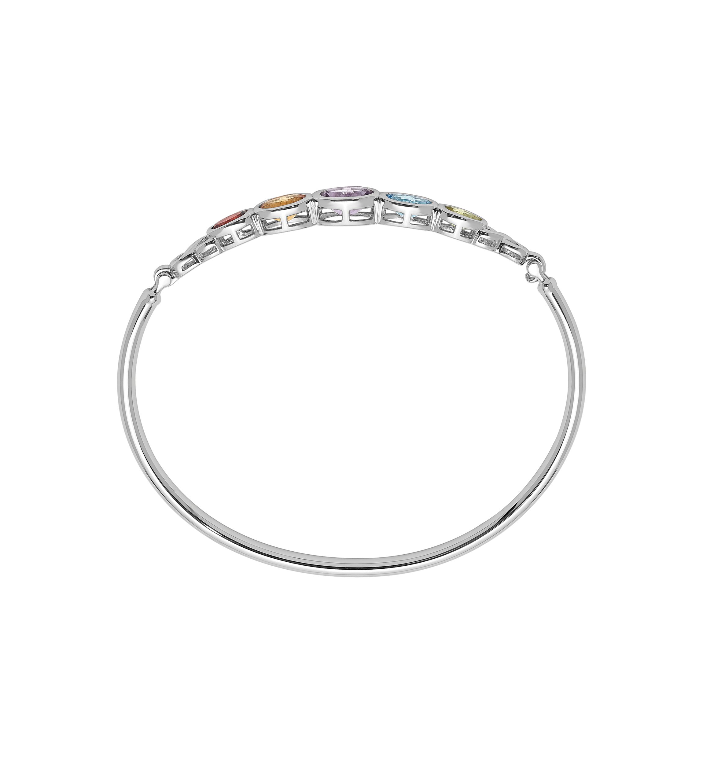 1 ct. t.w. Amethyst, 3/4 ct. t.w. Swiss Blue Topaz, 5/8 ct. t.w. Citrine, 1/2 ct. t.w. Garnet and 3/8 ct. t.w. Peridot Bangle Bracelet in Rhodium-Plated Sterling Silver
